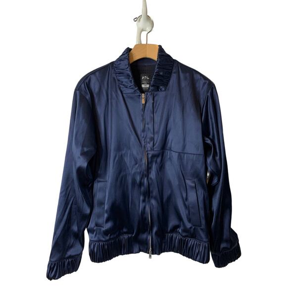 APL Athletic Propulsion Medium Blue Satin Full Zip Perfect Bomber Jacket USA
